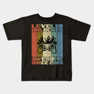 Level 19 Unlocked Birthday 19 Years Old Awesome Since 2001 Kids T-Shirt